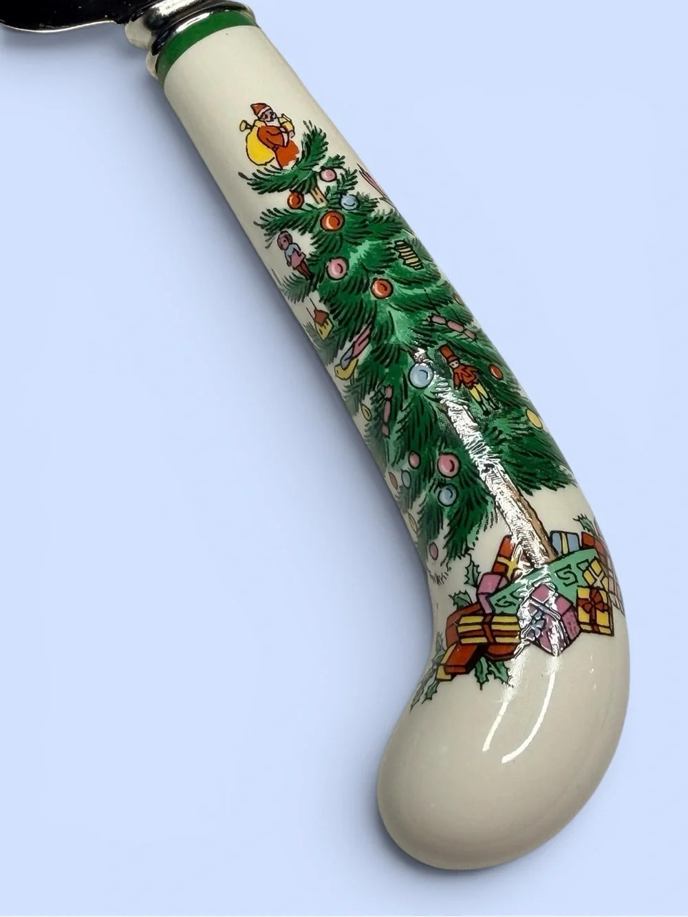 Spode Christmas Tree Pastry Server England Stainless Steel Ceramic Handle w/Box